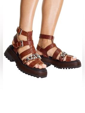 Topshop Pioneer chain chunky leather sandal in brown